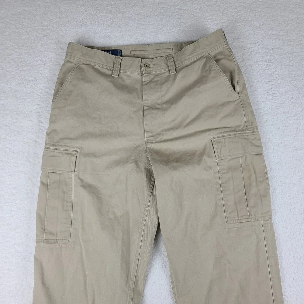 Polo‎ Ralph Lauren Cargo Pants Mens 36x30 Beige 100% Cotton Trousers Slacks VTG